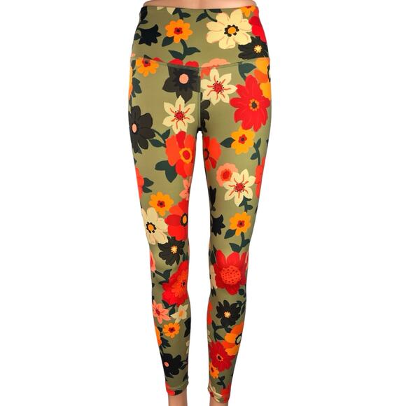 Tory Burch Sport Green Multicolor Floral Yoga Low Rise Athletic Leggings Size XS - Picture 1 of 7